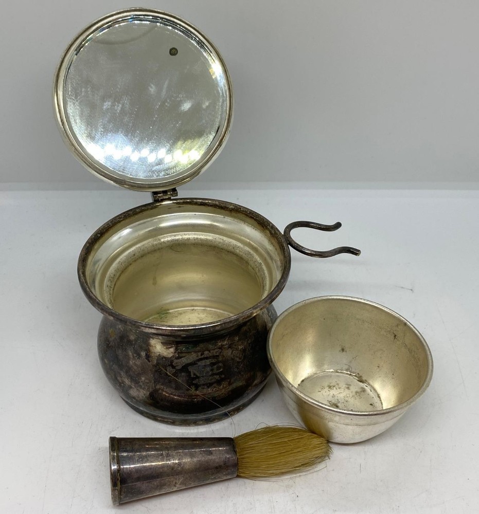 Hecworth Silver Plate Shaving Cup Mug w/ Mirror Brush Inner Cup