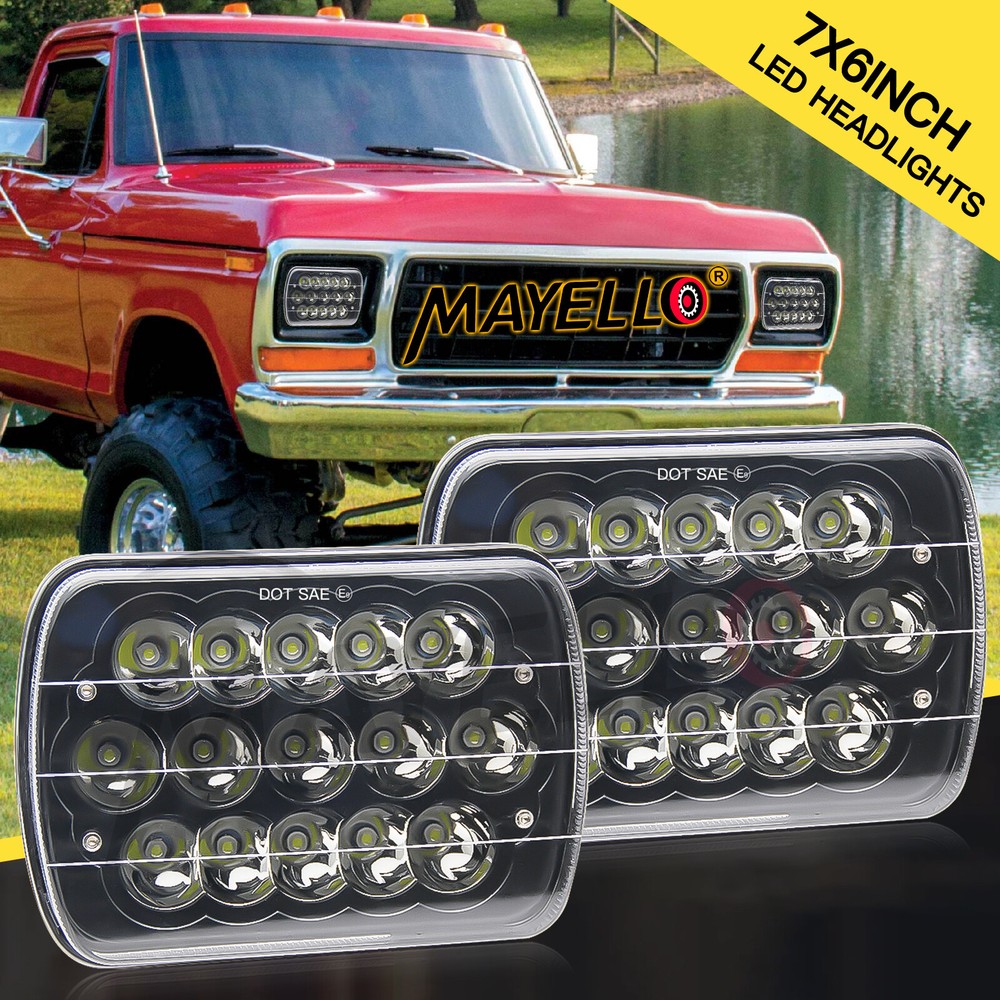 Pair Fit Ford F-150 F-250 F-350 Super Duty 7X6'' 5X7'' LED Headlights Hi/Lo Beam