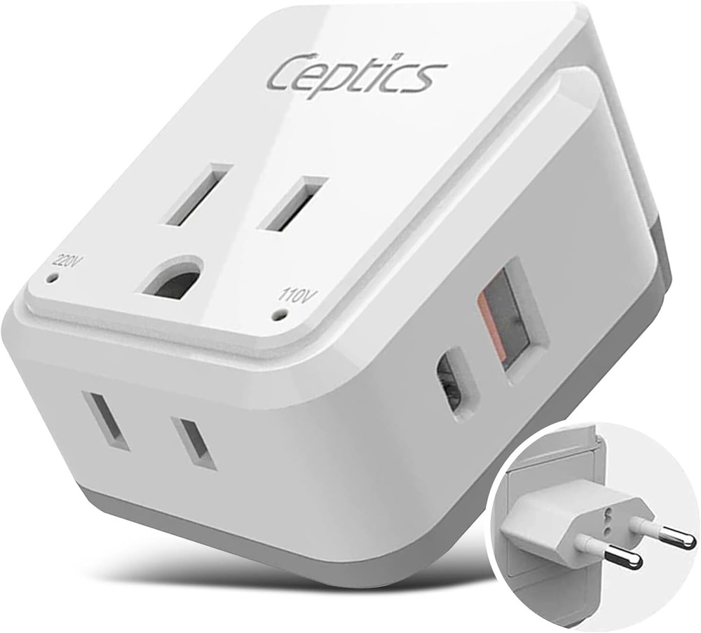 Ceptics Europe Travel Plug Adapter - Includes Type C Swadapt Attachment