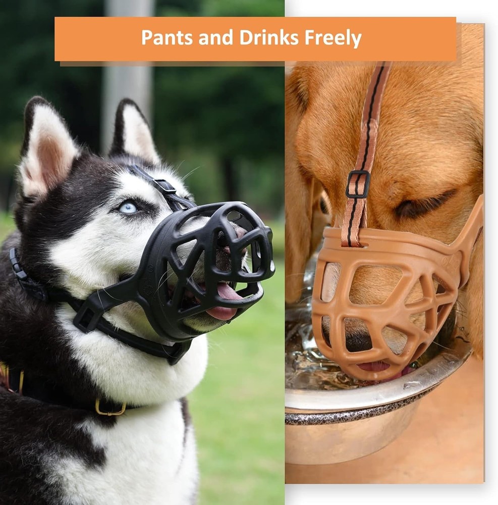 Brown Rubber Dog Muzzle for Training, Grooming