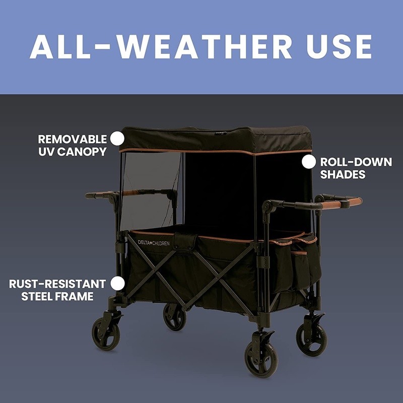 Stroller Wagon 2 Kids Push Pull Handles Canopy Cup Holders Storage Fold New