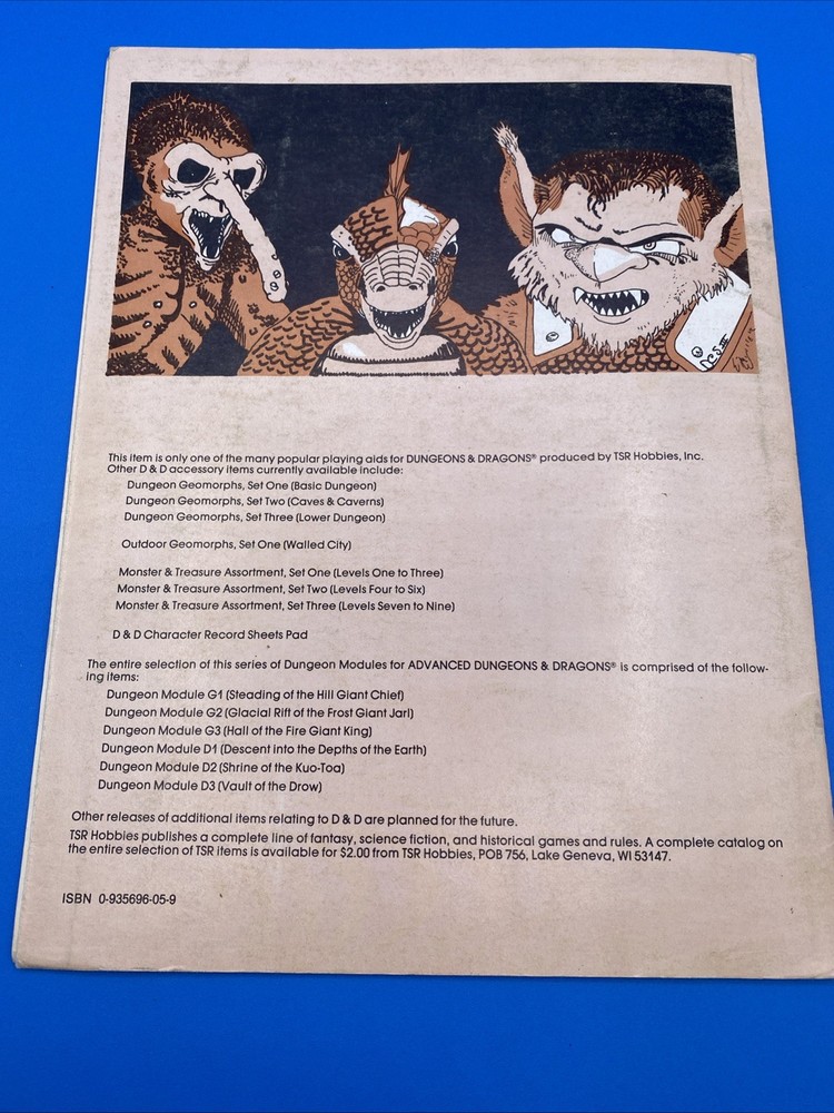 ADVANCED DUNGEONS & DRAGONS DUNGEON MODULE D1 D2 D3 COMPLETE MODULE SET TSR 1978