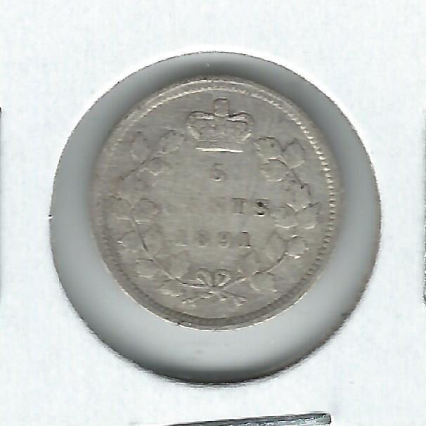 Canada Five Cents 1891 VF