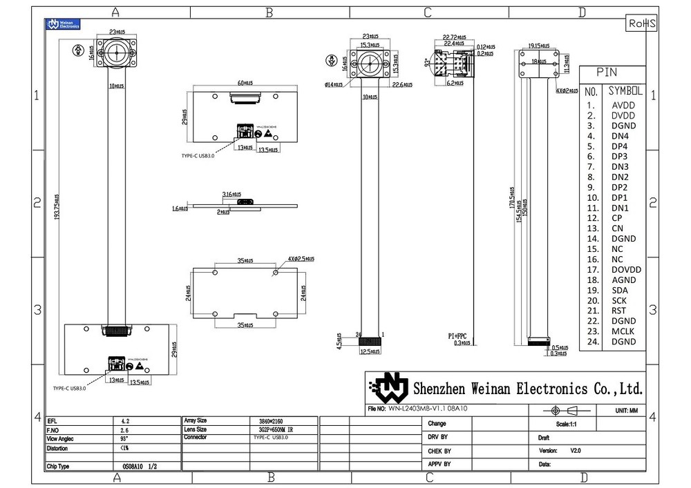 USB &Type-C Fixed Focus Camera Module HD 4K 8MP OS08A10 Sensor w/ UVC Protocol
