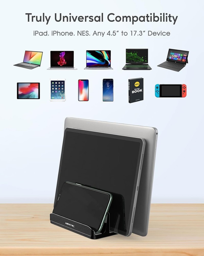 Space-Saving Aluminum Vertical Dock: Holds Laptops, Tablets & Phones Securely