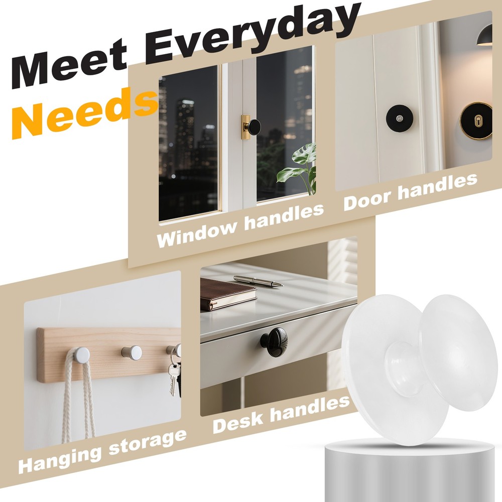 4 Pack Adhesive Cabinet Knobs, Round Stick on Drawer Knobs, White