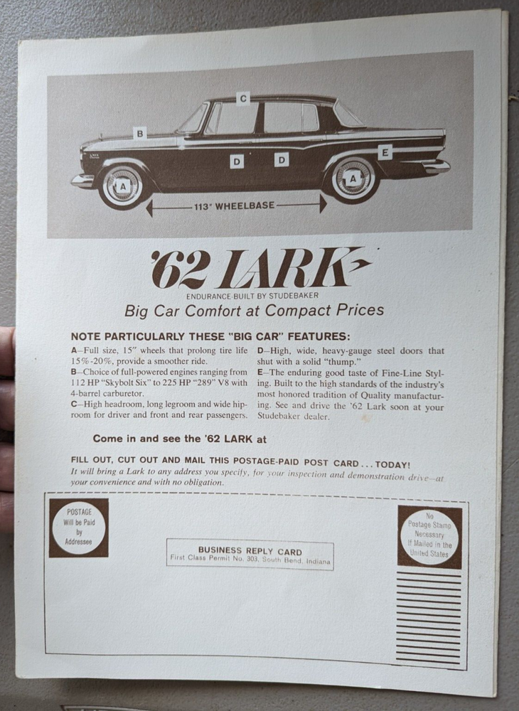 1962 Studebaker Lark Teacher Four Page Brochure