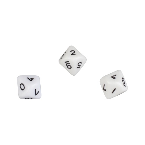 10-sided dice - trapezoidal - W10 - 0-9 - white
