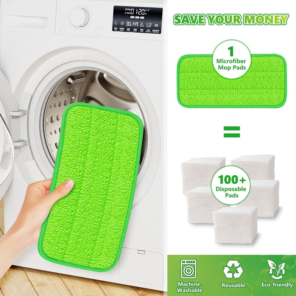 Microfiber Mop Refills, Compatible With Sweeper Mops, 4 Pack, Green