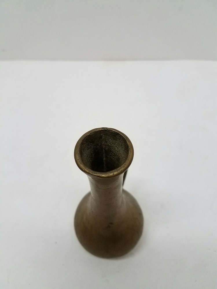 Vintage Solid Brass 5 3/4" Vase Handled Flower pitcher Nice Patina