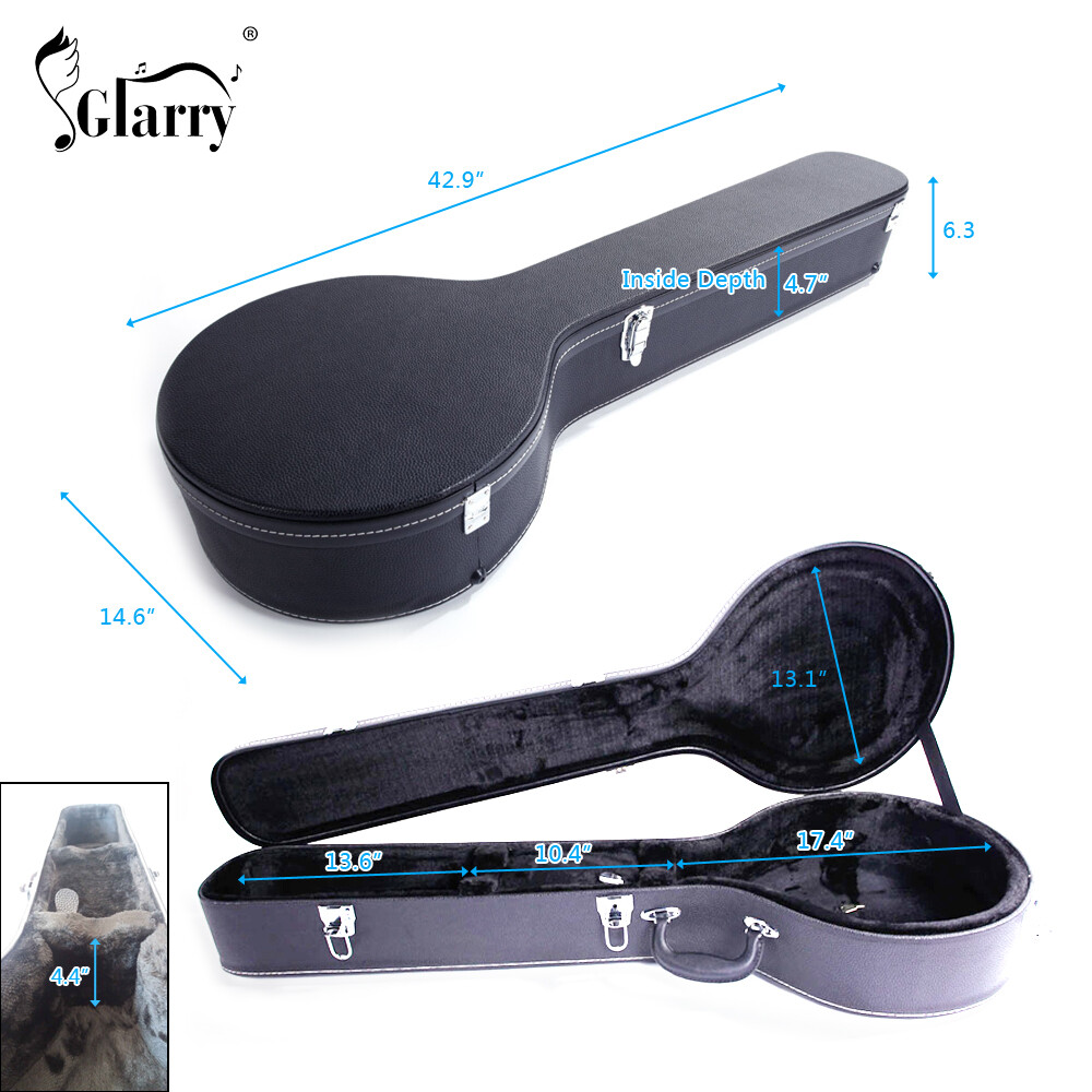 High-quality 5/6-String Microgroove Pattern Leather Wood Banjos Case Black