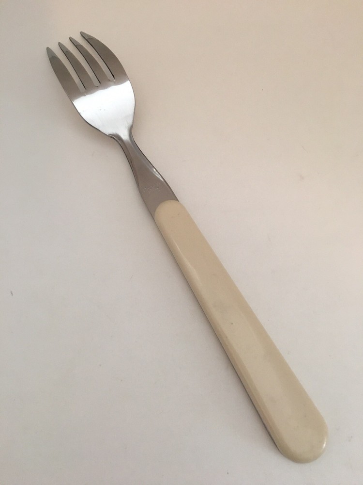 Unbranded Stainless Plastic Ivory Navy Blue Hearts DINNER FORK 8” EUC