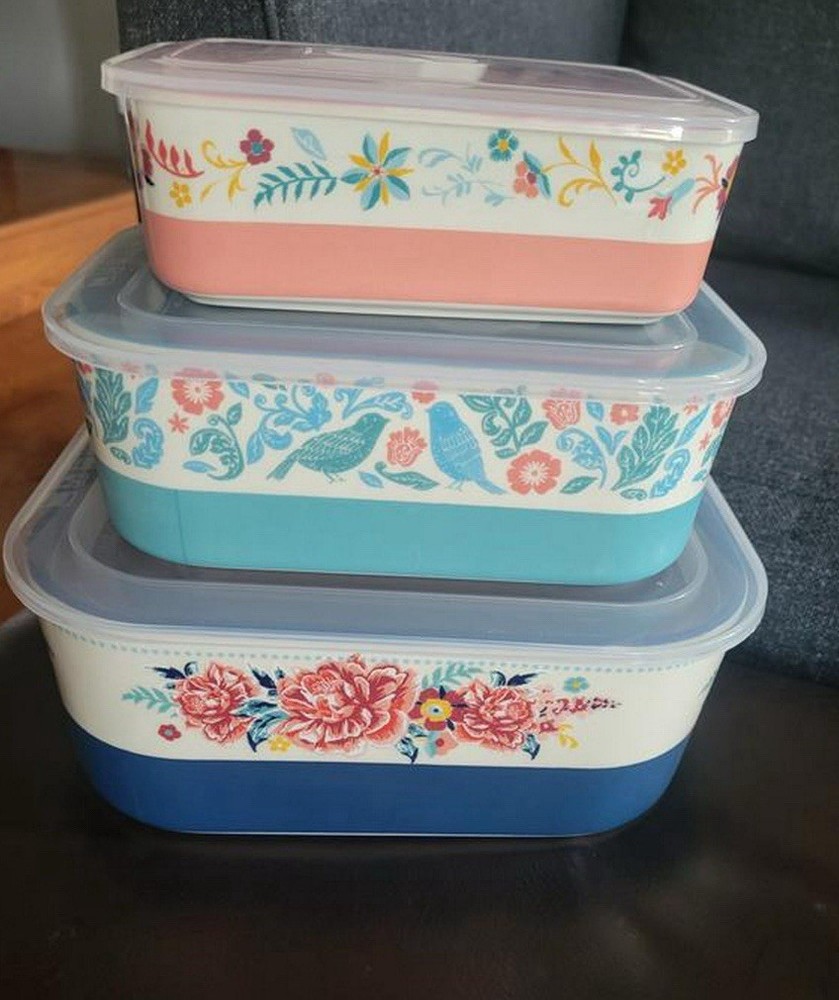 The Pioneer Woman Keepsake Floral 6-Piece Rectangular Ceramic Nesting Bowls