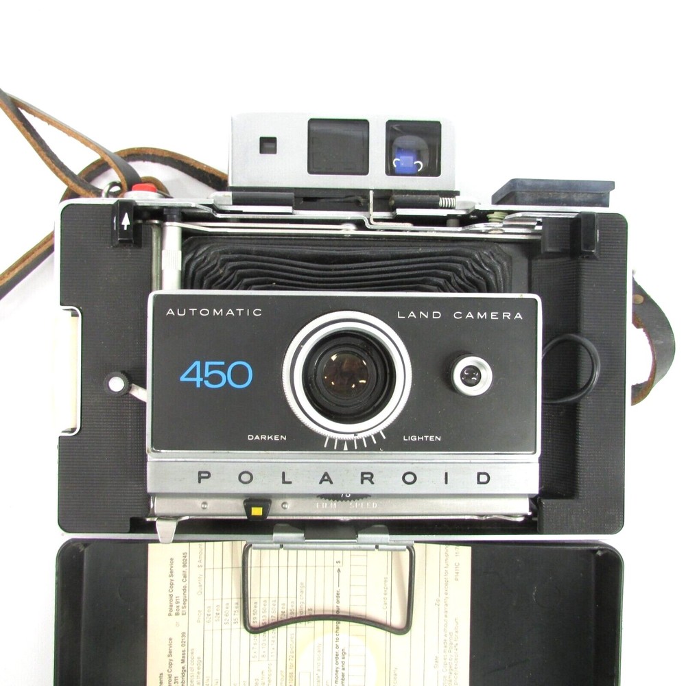 Vintage POLAROID 450 Automatic Land Camera w/ Case + Misc Papers Decor UNTESTED
