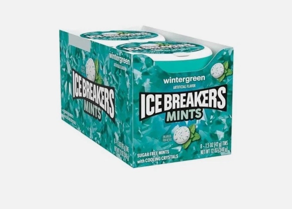 ICE BREAKERS Wintergreen Sugar Free Breath Mint 1.5 oz Box - 8 Pack
