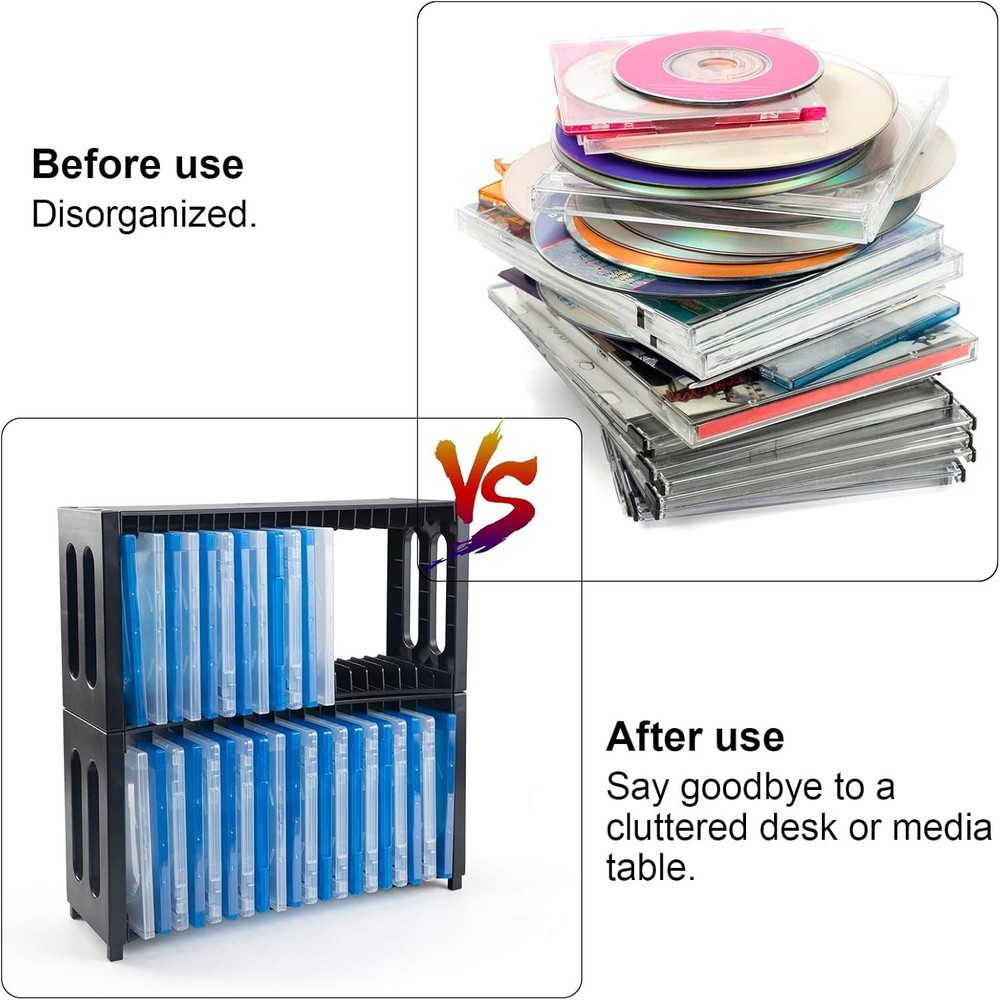 DVD Storage Rack Upgrade 2 Pack Stackable ABS DVD Storage Organizer Can Hold