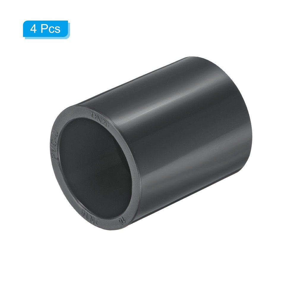 UPVC Pipe Fitting 25mm Socket, 4 Pack Straight Coupling, Dark Grey