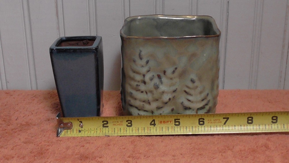 Small Vintage Ceramic Planters Square green and blue