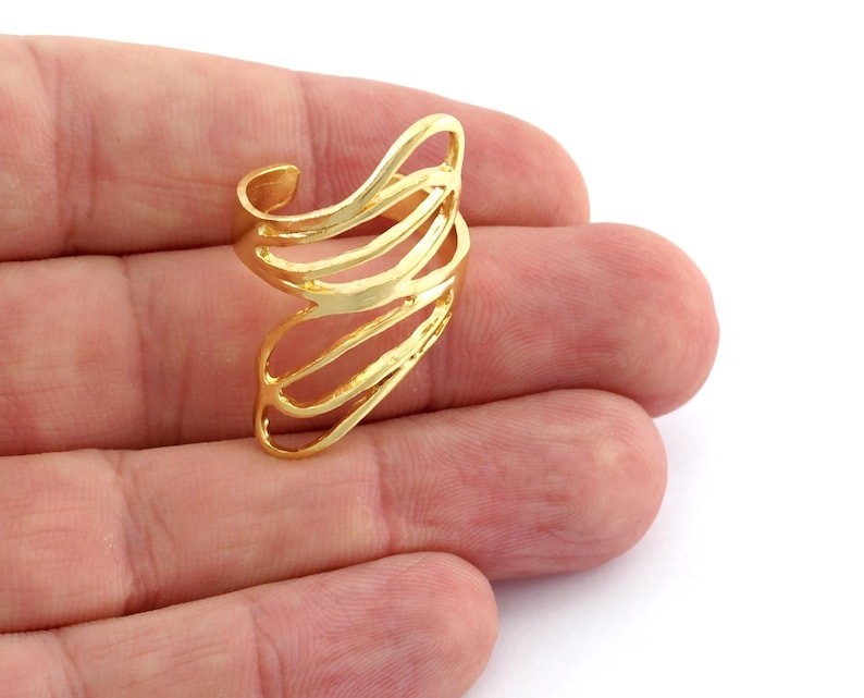 Leaf Statement Ring Adjustable Raw brass, Antique Silver, Shiny Silver-Gold 4194