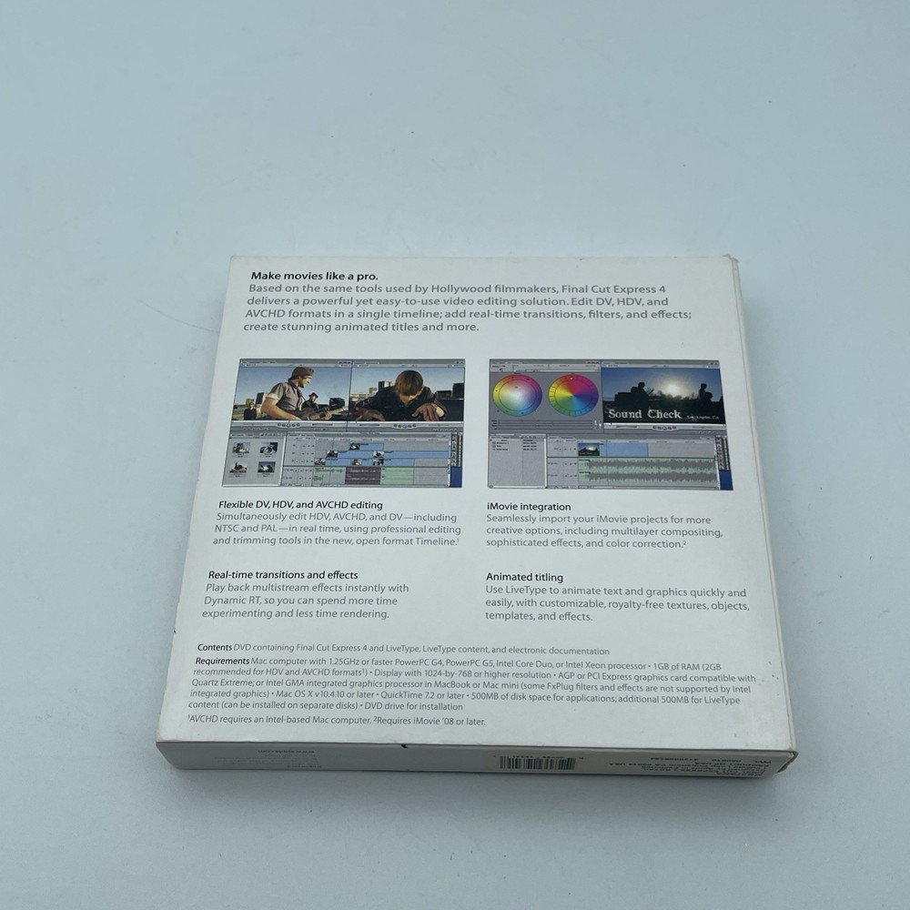 Apple Computer Final Cut Express 4 Video Editing Software DV HDV AVCHD Free Ship
