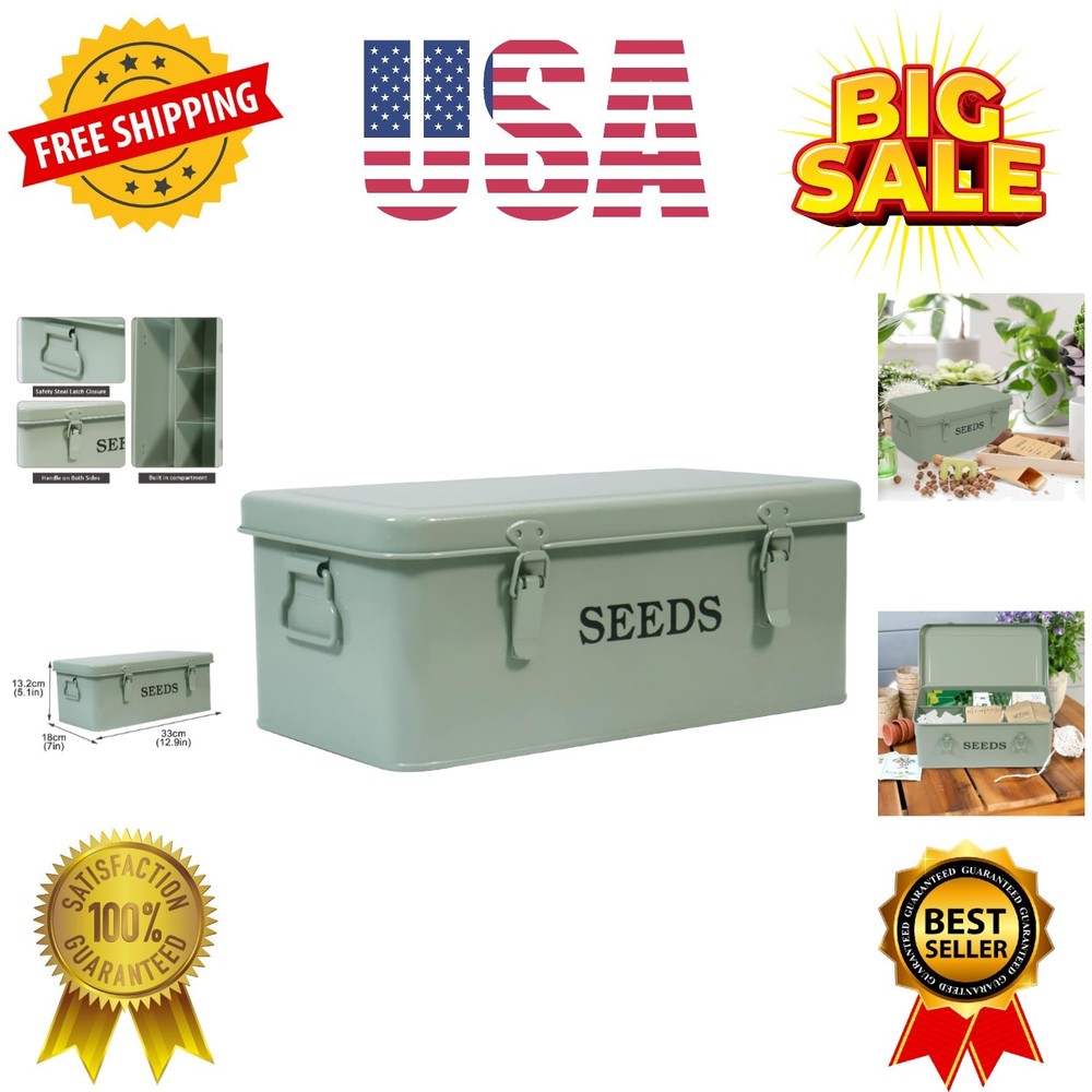 Seed Saving Box, Metal Seed Bin, Seed Storage Organizer Box, Seed Packet Cont...