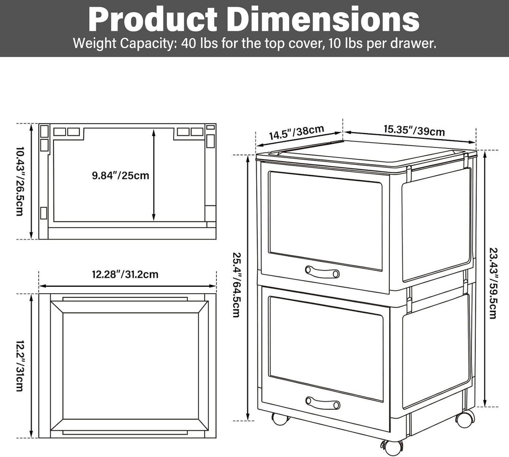 2 Drawer Mobile Plastic Filing Cabinet