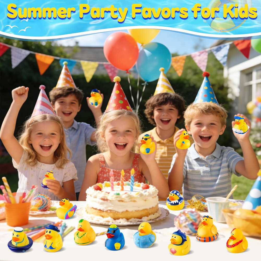 24 Pcs Summer Rubber Ducks Set for Beach, Bath, and Pool Fun