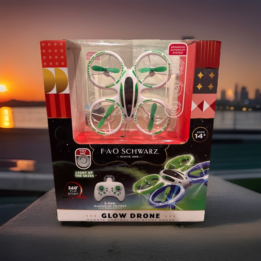FAO Schwarz Glow Drone Remote Control LED Stunt Drone Advanced Autopilot System
