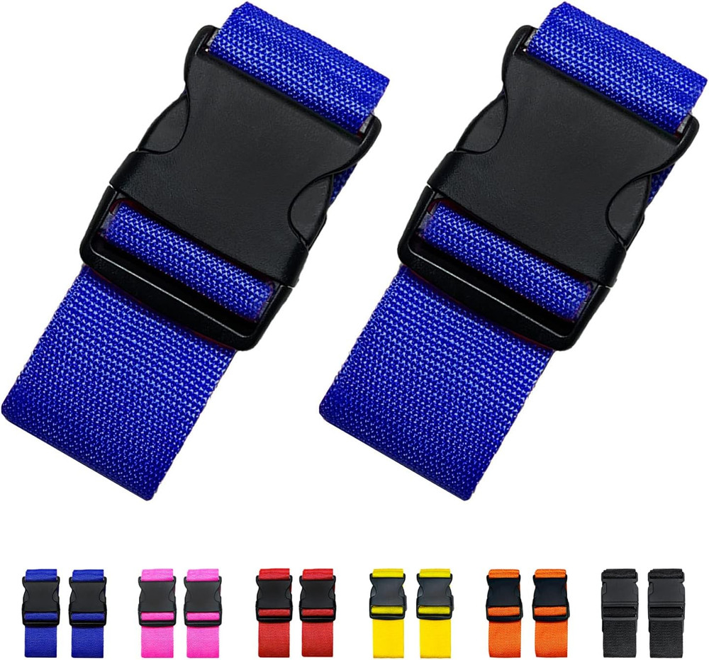 2 Pack Suitcase Straps, Bright Color Adjustable , TSA Approved (Blue)