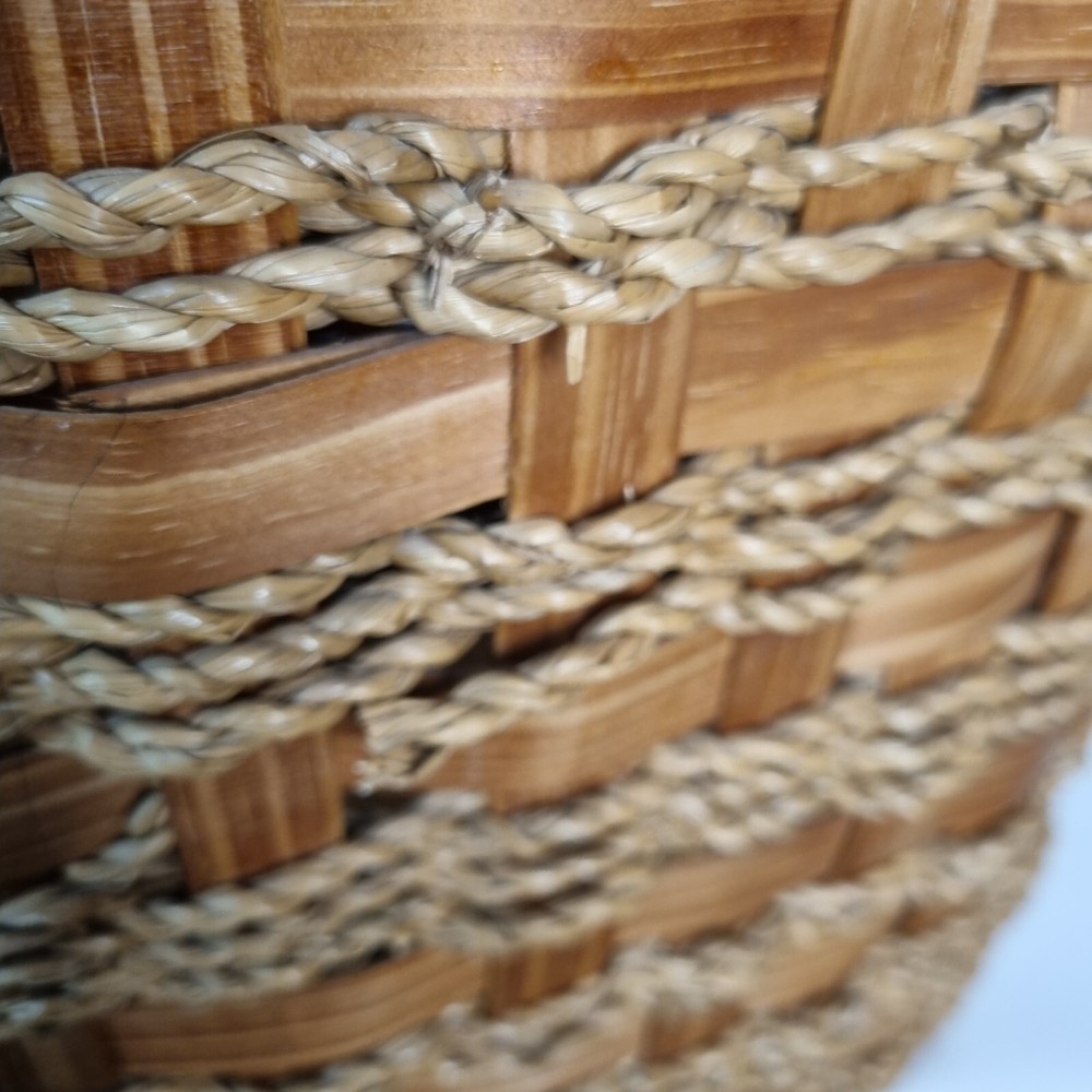 Stair Step Basket Woven Weave Double Handle Wicker Rope Boho Decor Storage