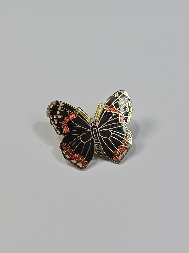 Butterfly Black With Orange Lapel Pin Nice Enamel