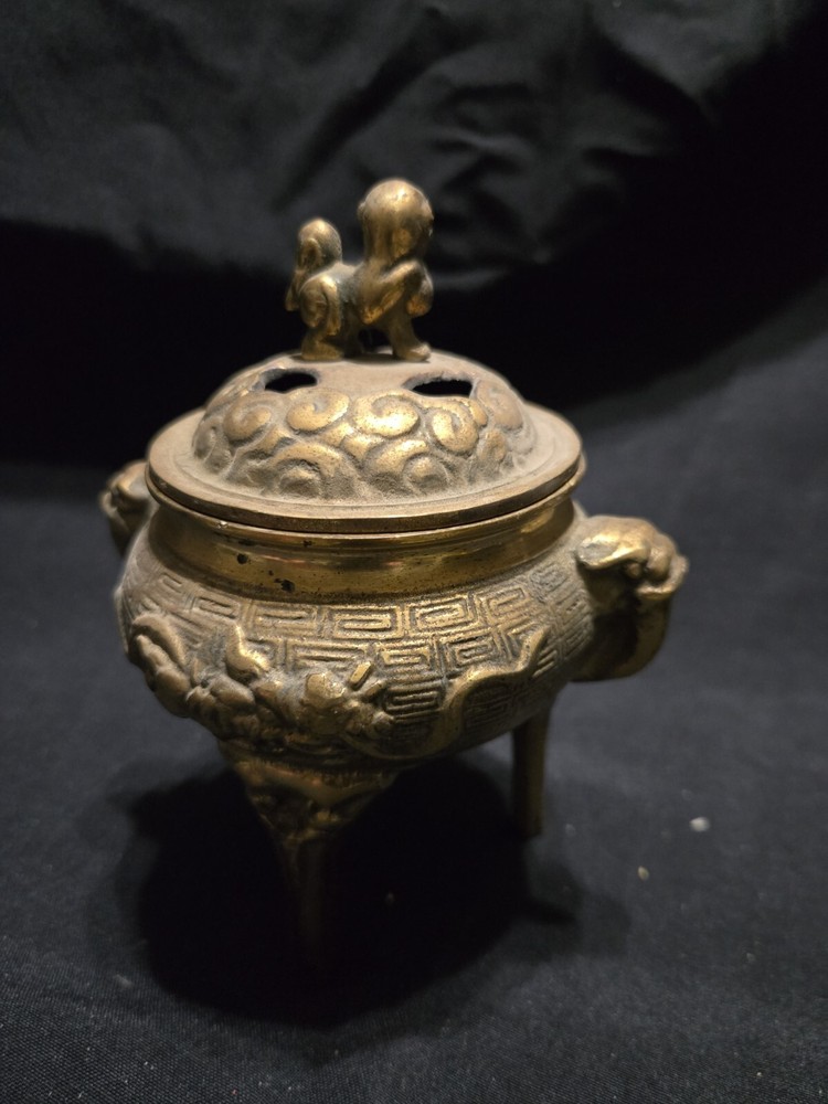 Vintage Small Brass Foo Dog Incense Burner