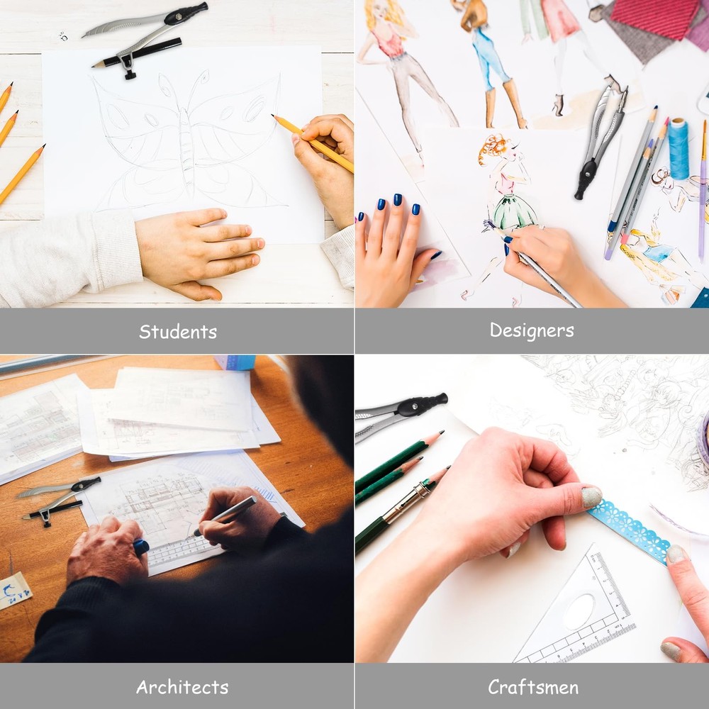 SAYEEC Geometry Set, 10 Pcs Math Protractor Compasses Kit with 10 (Black)