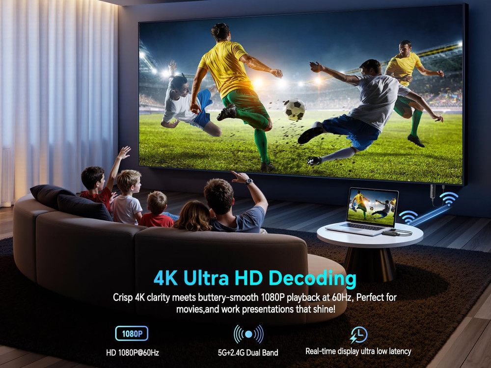 Wireless HDMI Transmitter and Receiver 328FT/100M,4K Decode Plug & Play Portable