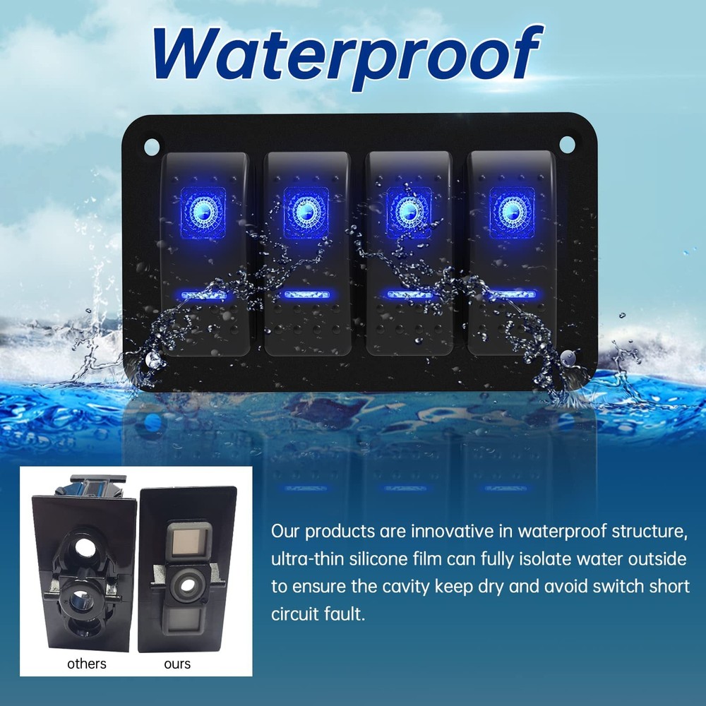 Rocker Switch Panel 4 Gang Aluminum Waterproof 12V/24V Toggle Switch Panel On...