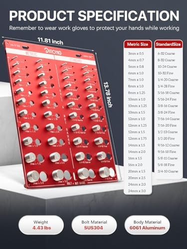 Thread Checker, 44 Nut and Bolt Thread Checker, Bolt Size 44 Thread Checker Red