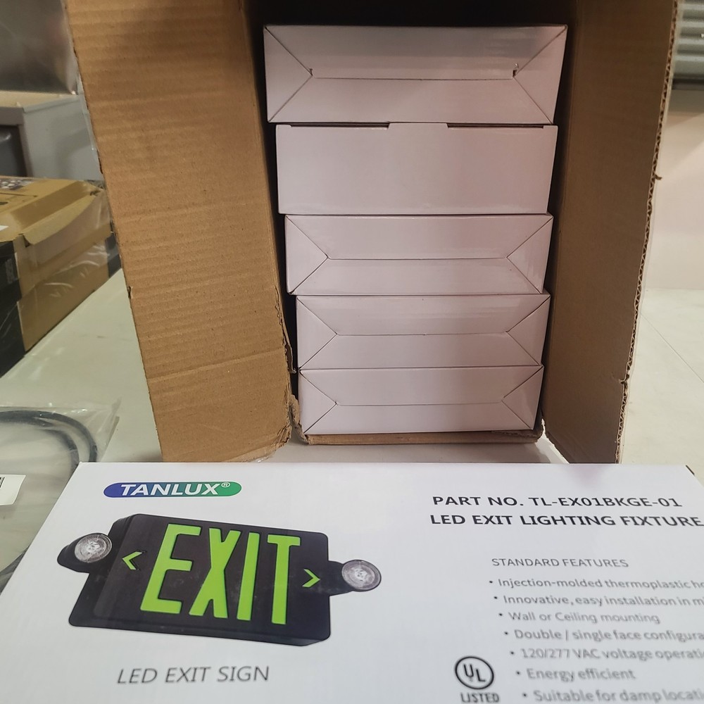 TANLUX 6pk Green Exit Sign with Emergency Lights, LED Emergency Exit Light
