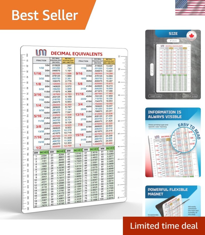 Decimal Equivalent Conversion Chart | Flexible Magnet for Fractions, Decimals...