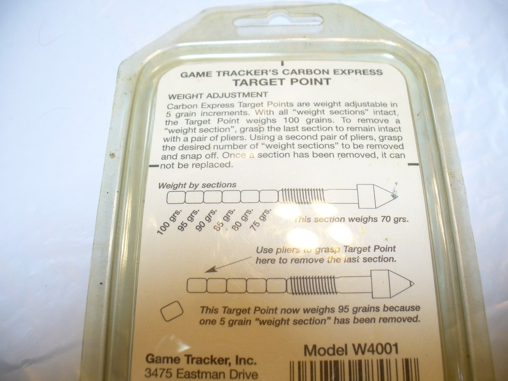 GAME TRACKERS CARBON TARGET POINTS 100 - 70 GRAIN 12 POINTS MODEL W4001