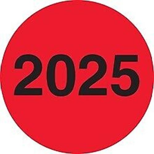 "2025" (Fluorescent Red) Year Labels - 3" Circle, 500 Labels/Roll