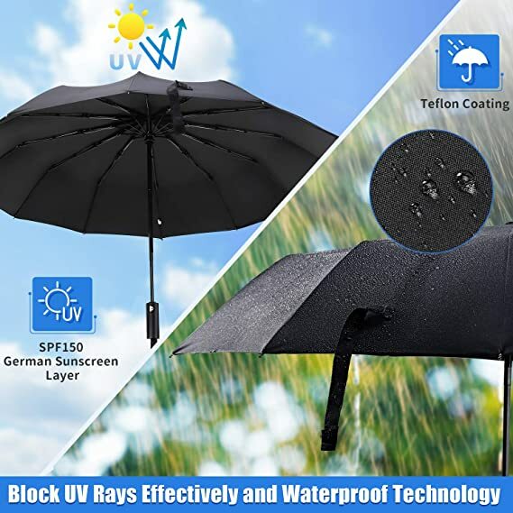 Umbrella Windproof Travel Umbrella - Wind Resistant - Compact, Light, Auto 12Rib