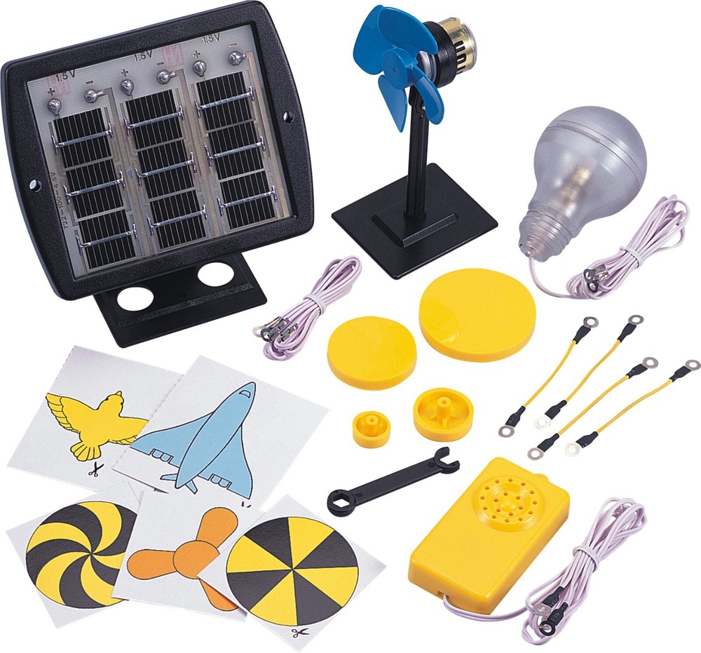 Educational Solar Energy Science Project with Solar Panel, Motor, Lightbulb, Fan