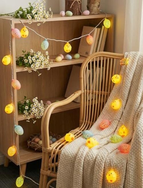 LED Easter Yellow Chicks Cracked Egg String Lights, 8.5Ft Multicolor Egg Chick
