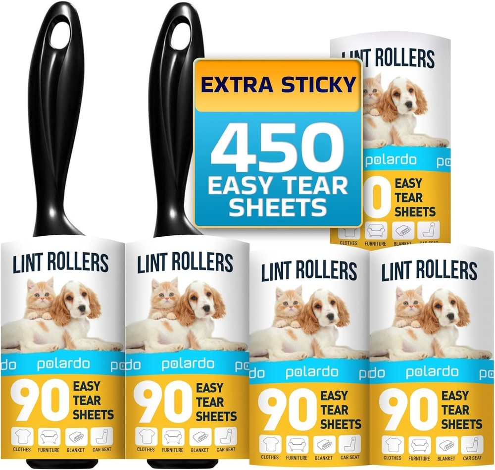 Multi-Surface Lint Roller Set - 5 Rollers with 450 Sheets for Home & Travel