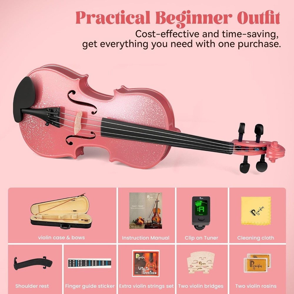 Pink Violin 4/4 Beginner Set with Hard Case & Accessories