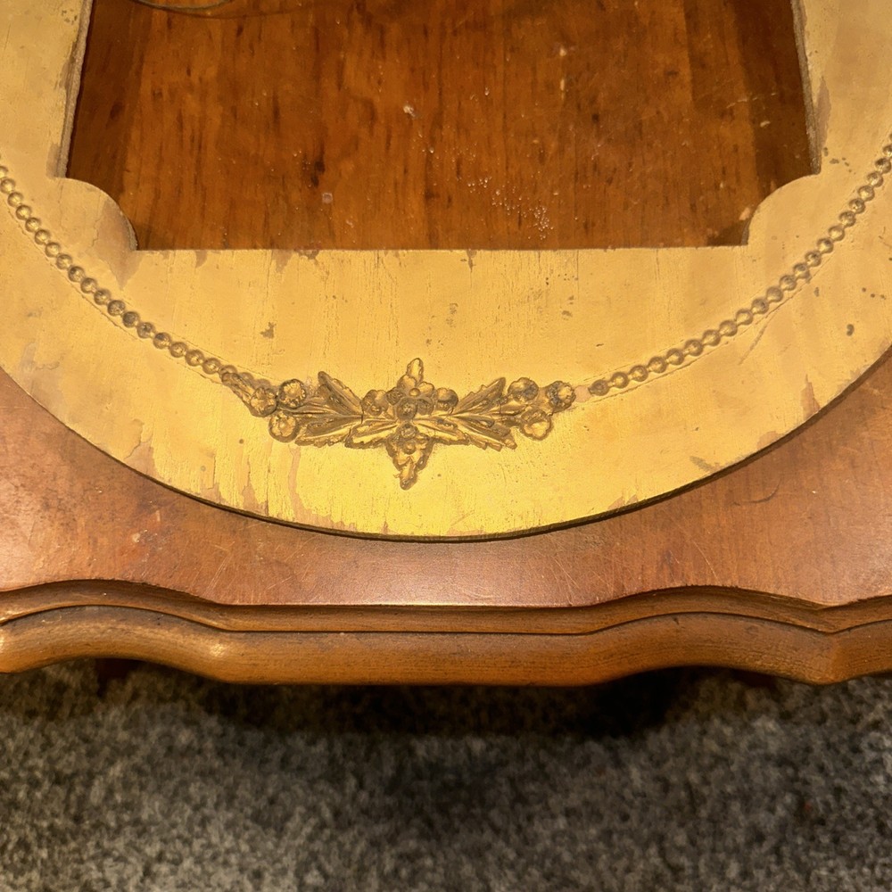 Antique Gold Wood Rectangular Picture Frame Oval Opening Old