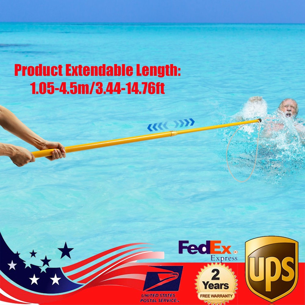 Telescopic Pool Rescue Hook Emergency Water Rescue Hook W/ Pole Yellow for Pool