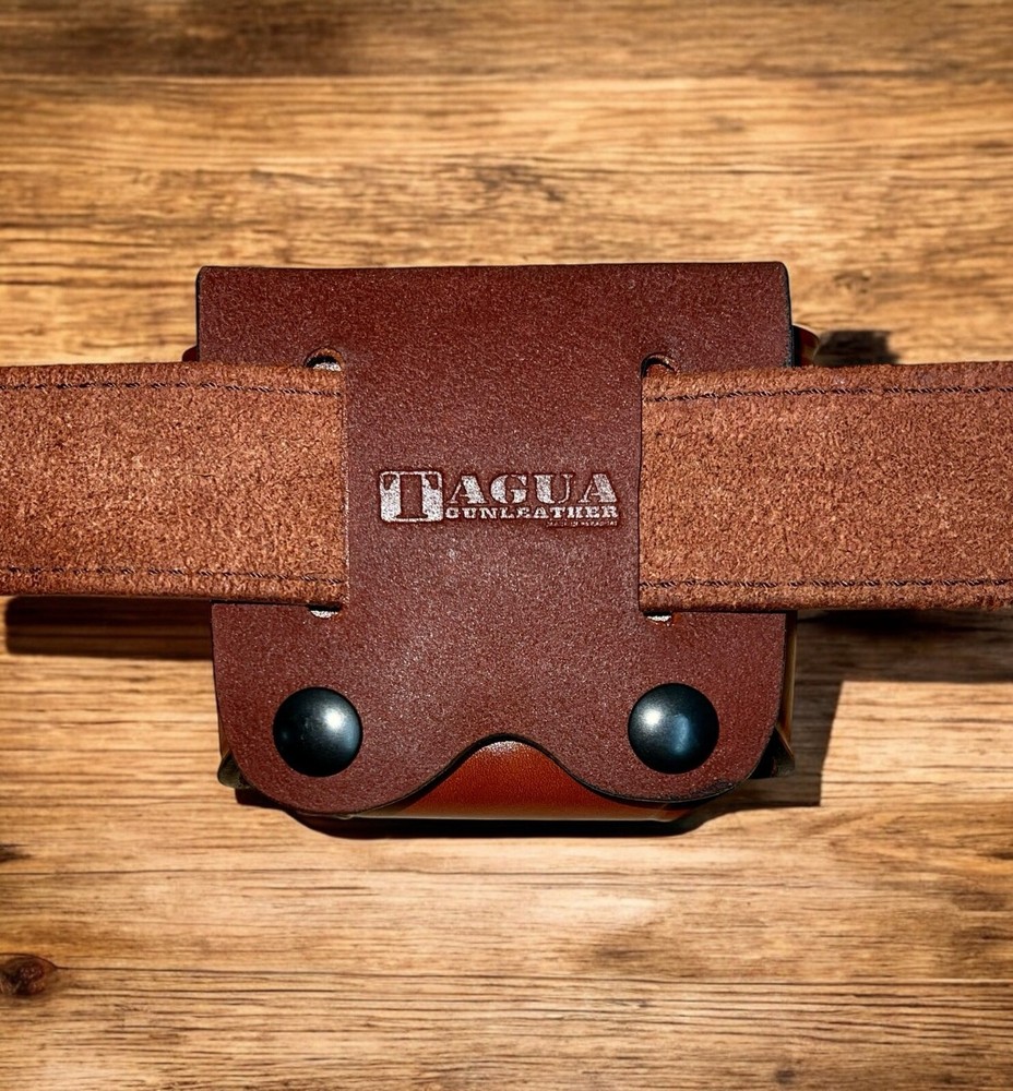 Brown Leather Magazine & Flashlight Pouch for 9mm GLOCK Double Stack