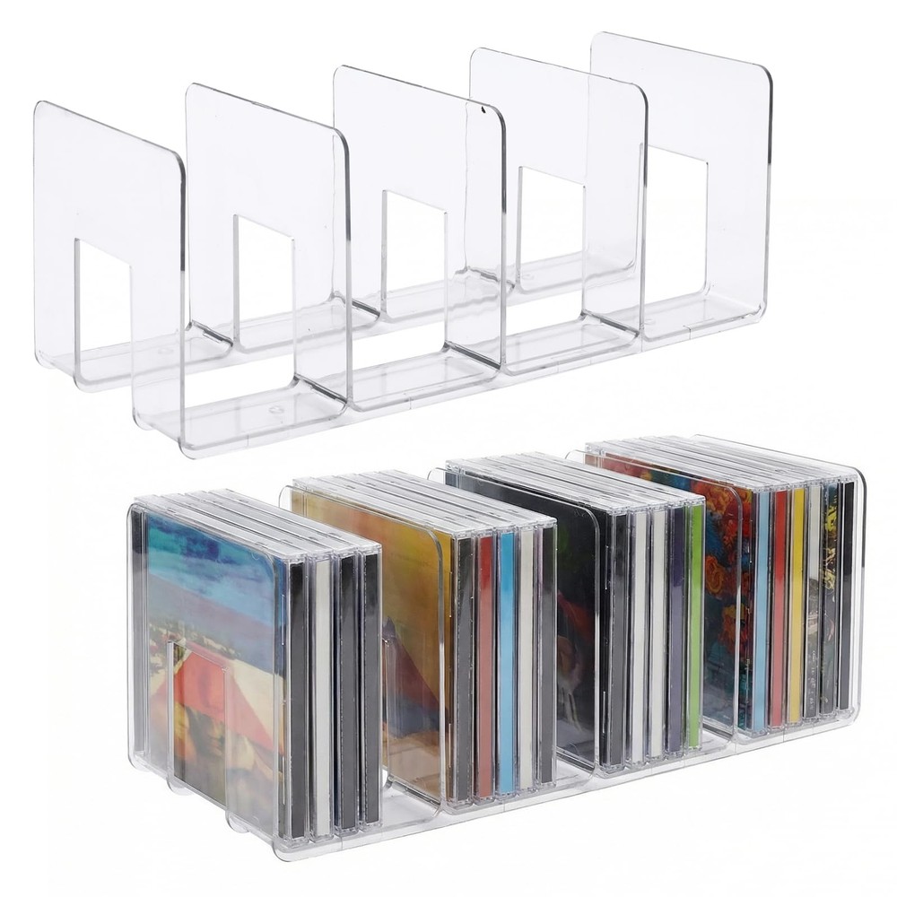 2 PCS CD Holder, Clear Acrylic Storage Record Display CD Rack, Cd Organizer w...