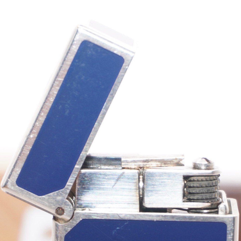 Dunhill Mini Lighter Silver & Blue Lacquer_Ultrasonically Cleaned_Working